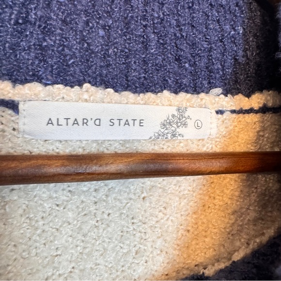 Altar'd State Blue and Cream Rugby Striped Button Up Sweater Tufted Textured L - Picture 3 of 12